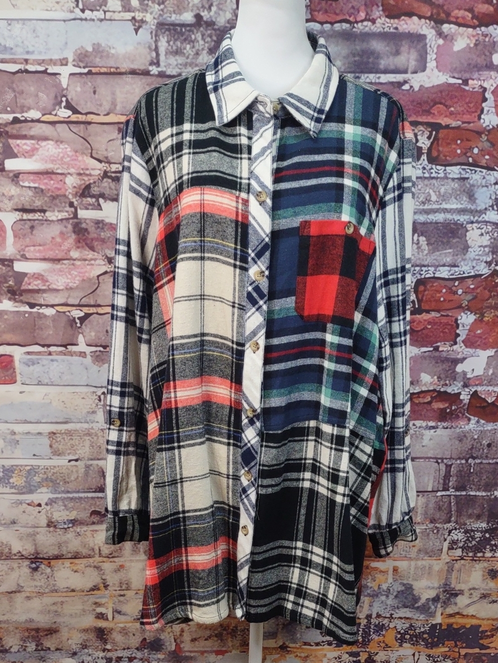 John Mark Mixed Plaid Button-Down Shirt - Red, Black, White, Blue & Green